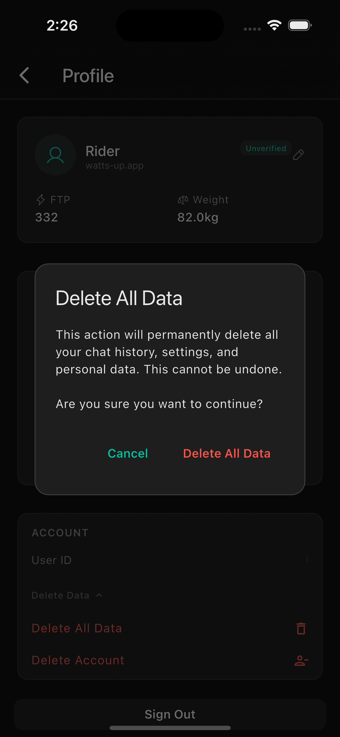 Delete All Data confirmation